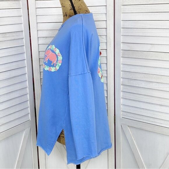 Crown & Ivy Elephant Raw Edge Tunic Shirt Periwinkle Blue Medium - Picture 3 of 15